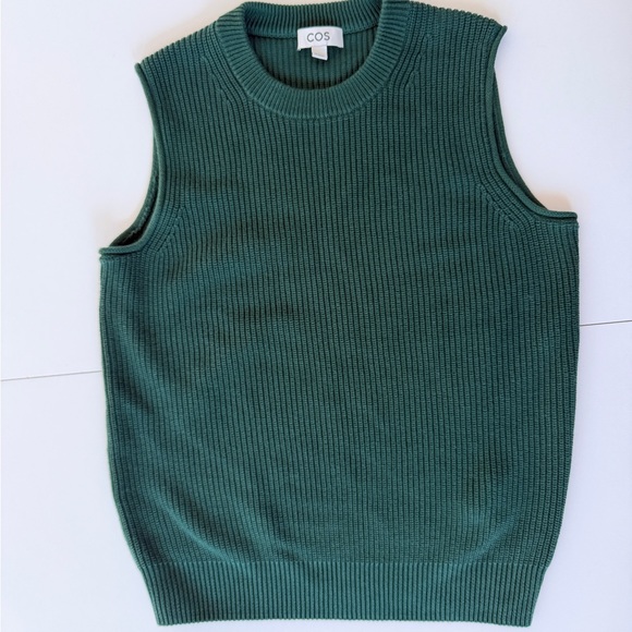 COS Knit Vest Ribbed Crew Neck Dark Green Size S Cotton Cabin Luxury NORMCORE - Picture 13 of 14